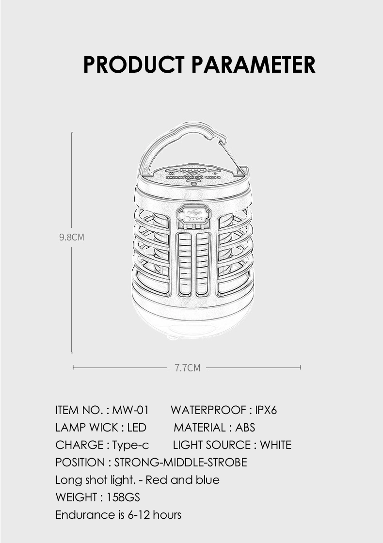 Outdoor Camping Hanging Pest Fly Killer Light USB Electric Shock LED Insect Killing Mosquito Killer Lamp with Battery Indication Rechargeable