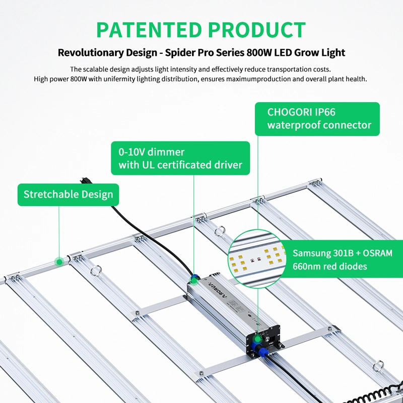 Commercial Indoor Greenhouse Retractable Design LED Grow Light 800W for Medical Plants Growing