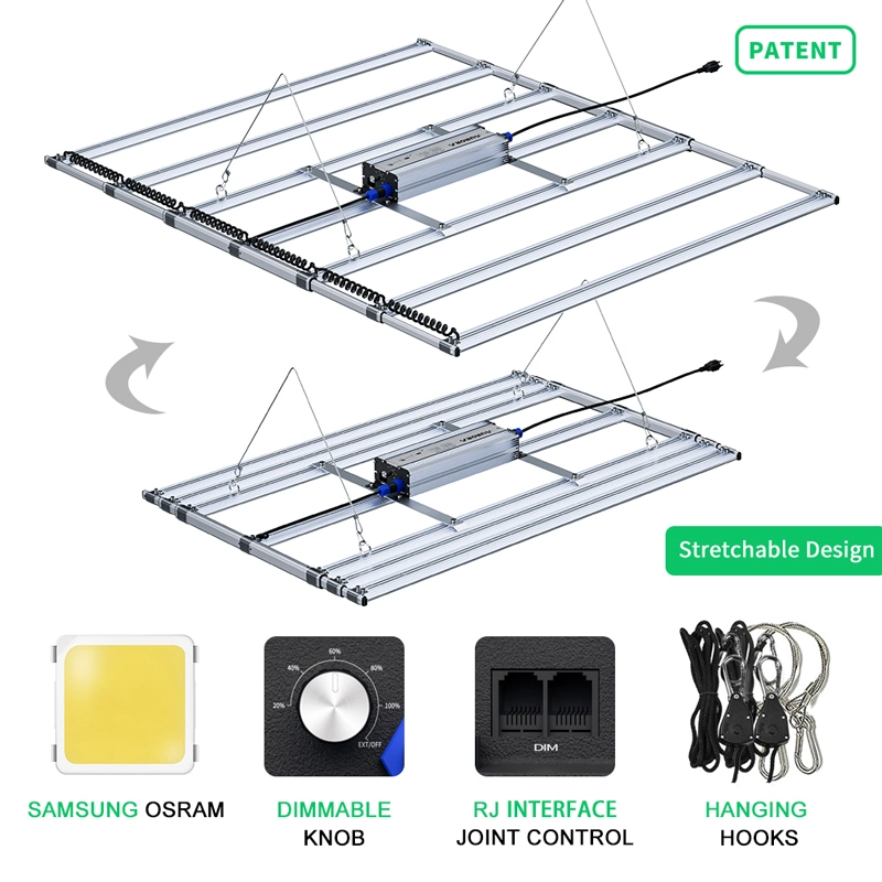 Patented Retractable Design High Ppfd LED Grow Light with Knob Dimmer and Rj Port