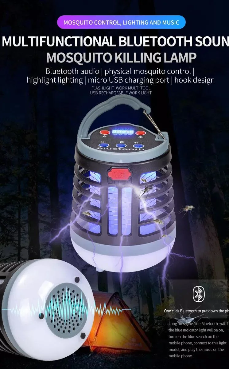 Outdoor Camping Hanging Pest Fly Killer Light USB Electric Shock LED Insect Killing Mosquito Killer Lamp with Battery Indication Rechargeable